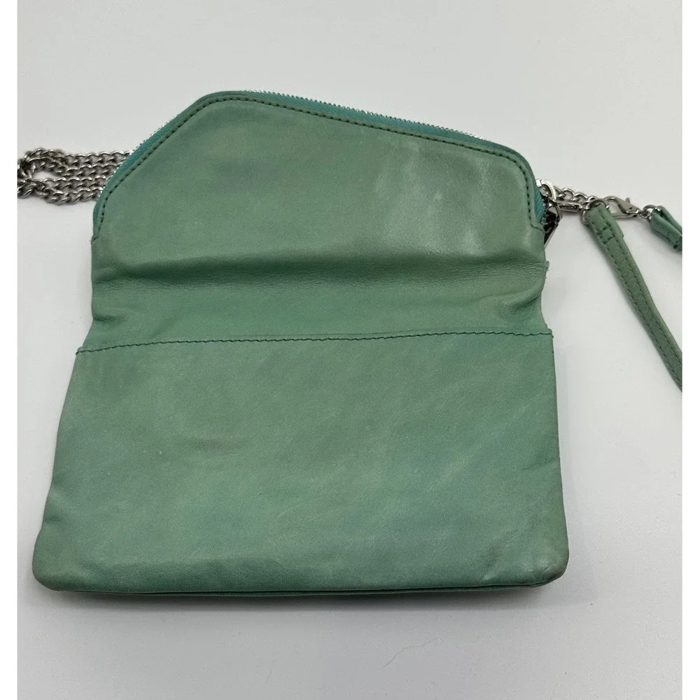 Hobo Bag The Original Daria Leather Crossbody Embossed Aqua Silver Chain‎ Strap